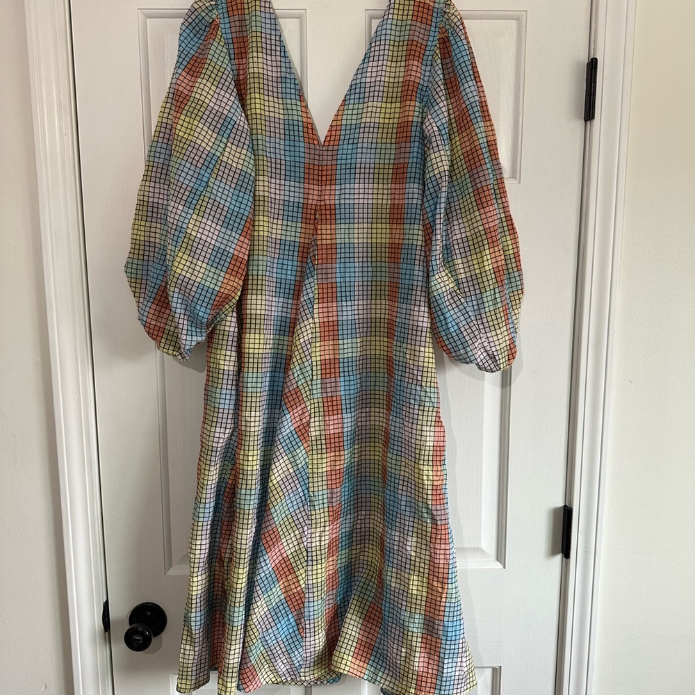 GANNI Seersucker Puff-Sleeve Dress - Picture 4 of 6